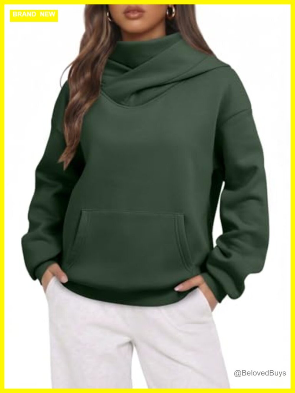 Oversized Mock Neck Fleece Lined Hoodie with Face Cover Kangaroo Pocket